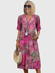 Printed V-Neck Midi Dress - Clara