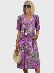 Printed V-Neck Midi Dress - Clara