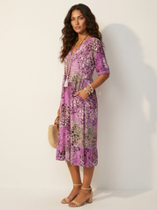 Printed V-Neck Midi Dress - Clara