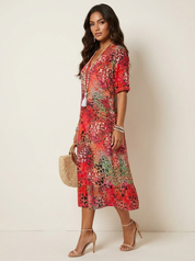 Printed V-Neck Midi Dress - Clara