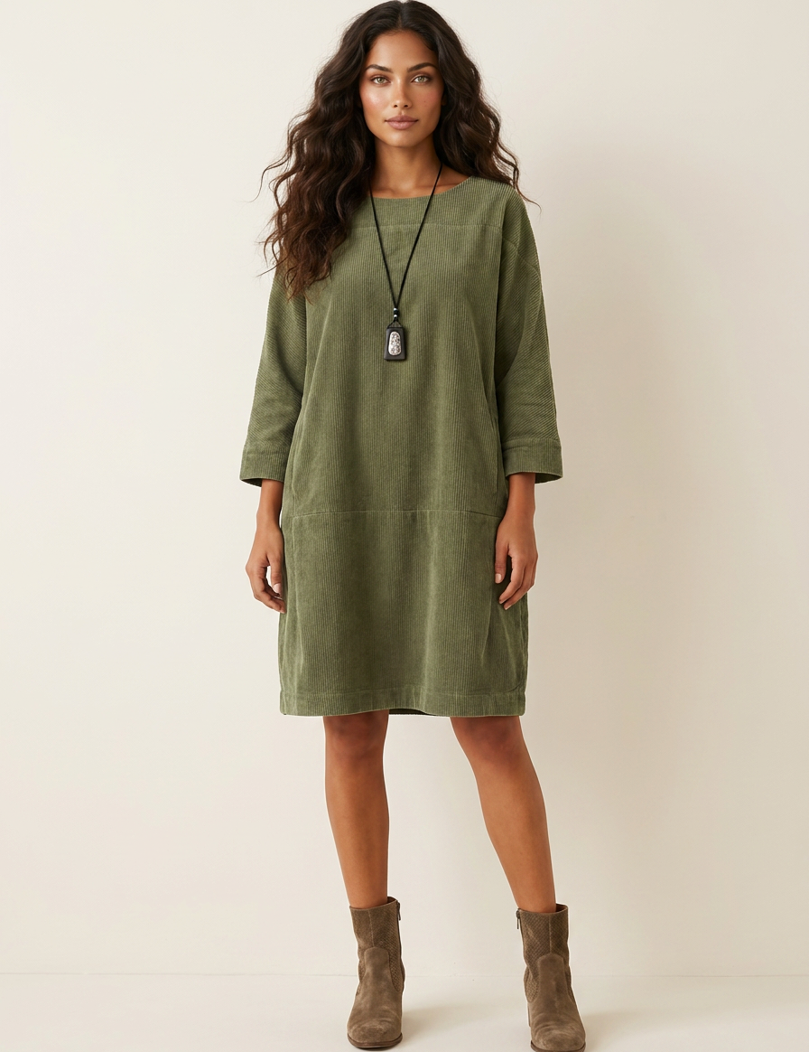 Relaxed Corduroy Midi Dress - Hazel