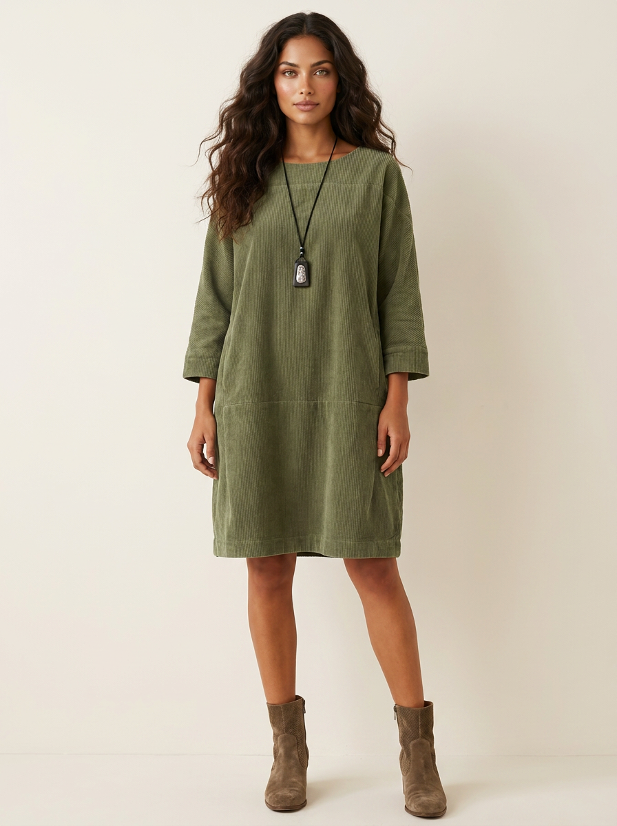 Relaxed Corduroy Midi Dress - Hazel