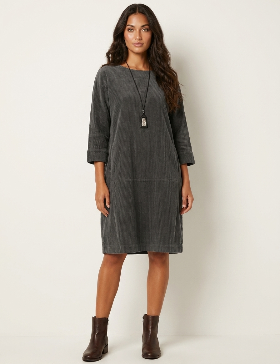Relaxed Corduroy Midi Dress - Hazel