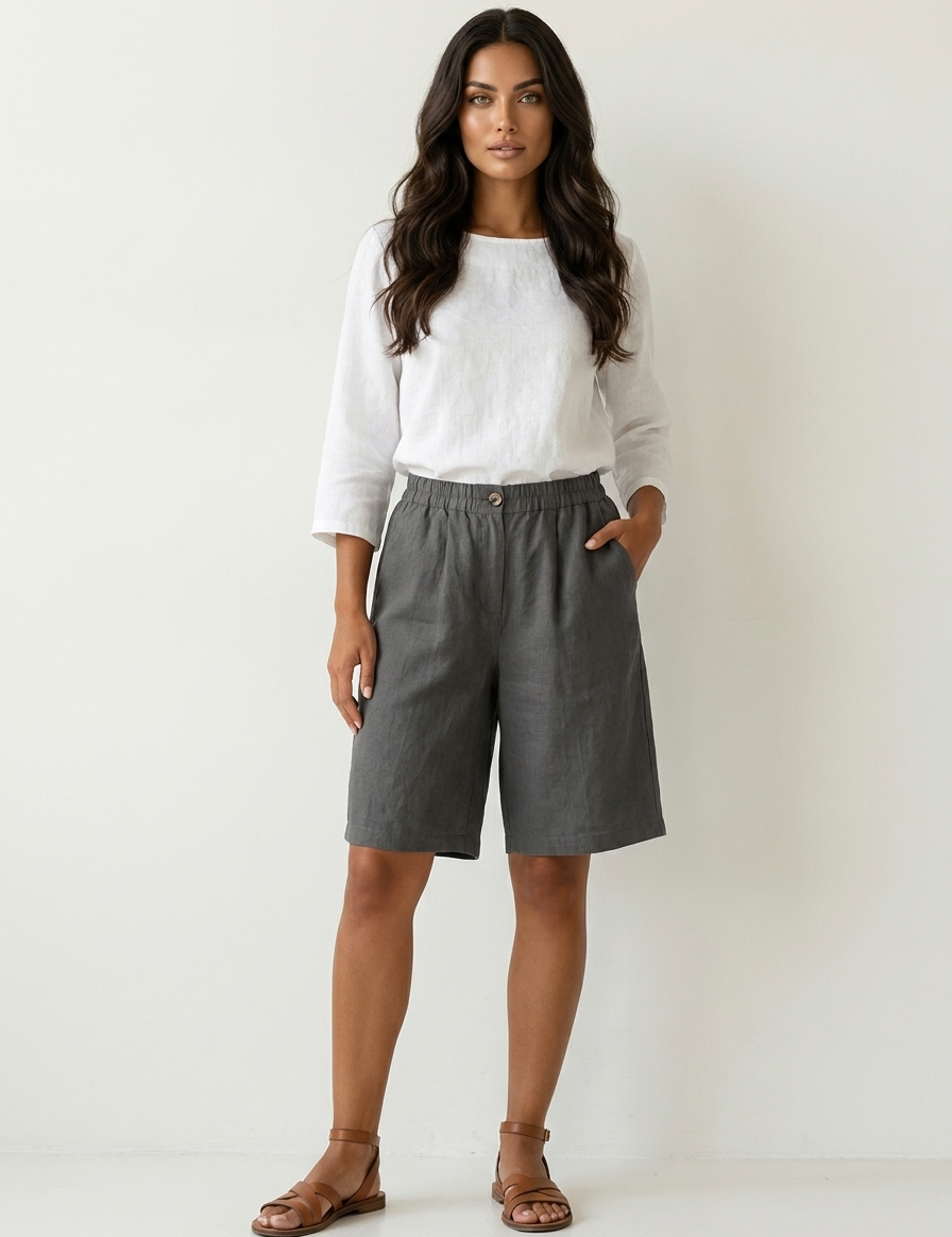 Relaxed Linen Blend Shorts - Madeline