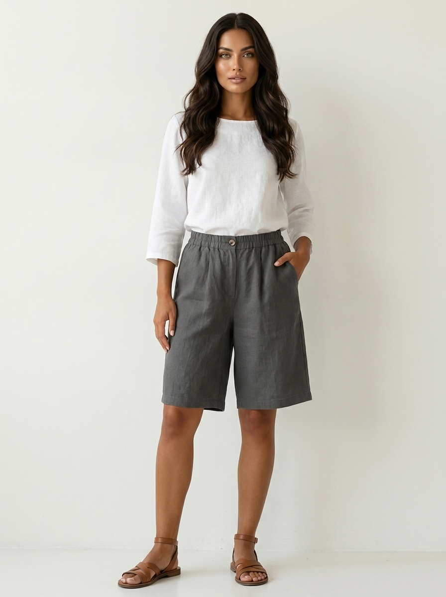 Relaxed Linen Blend Shorts - Madeline