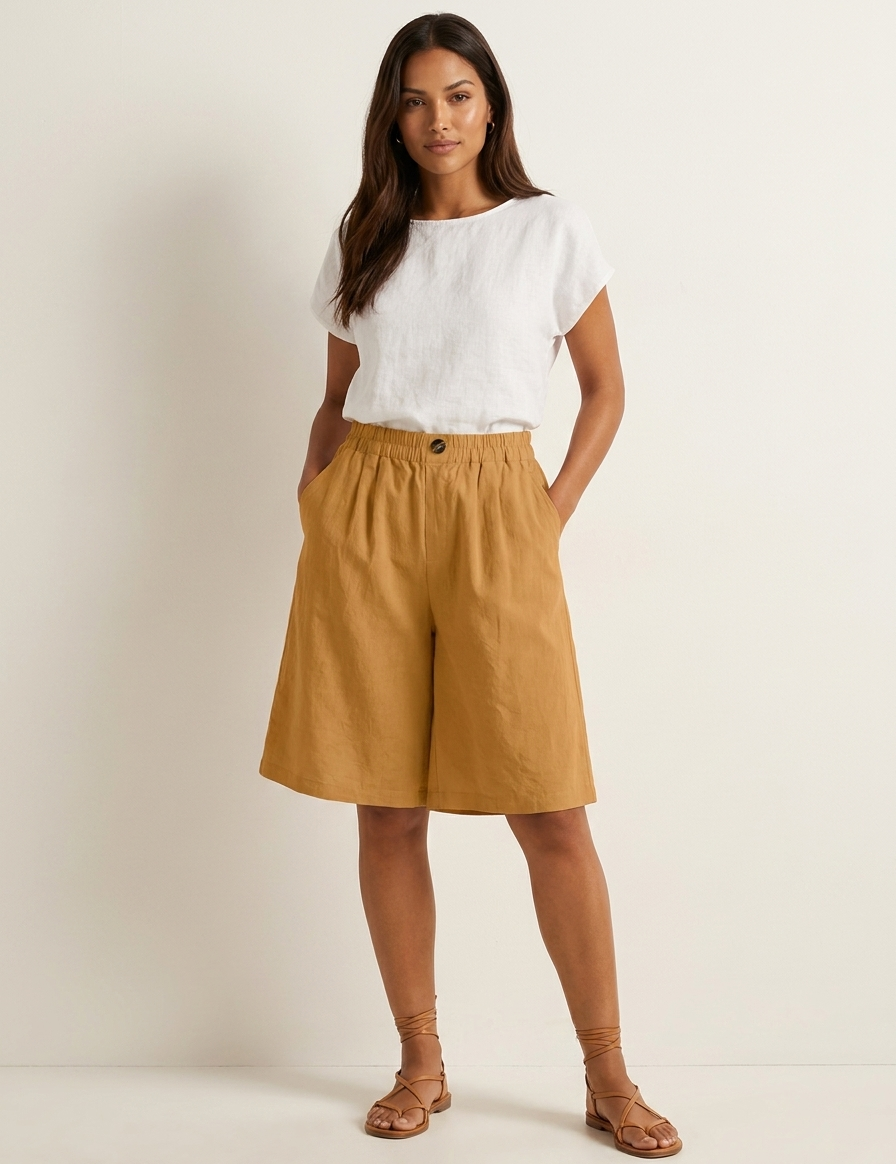 Relaxed Linen Blend Shorts - Madeline