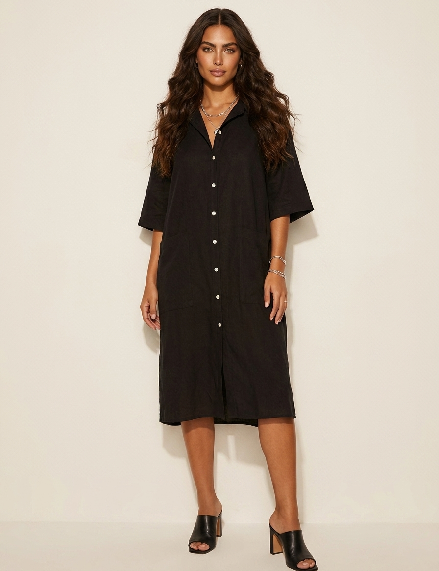 Relaxed Linen Shirt Dress - Harper