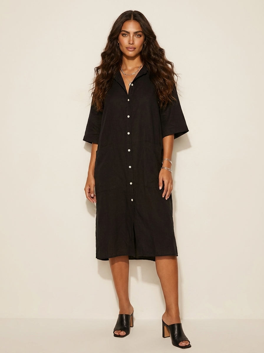 Relaxed Linen Shirt Dress - Harper