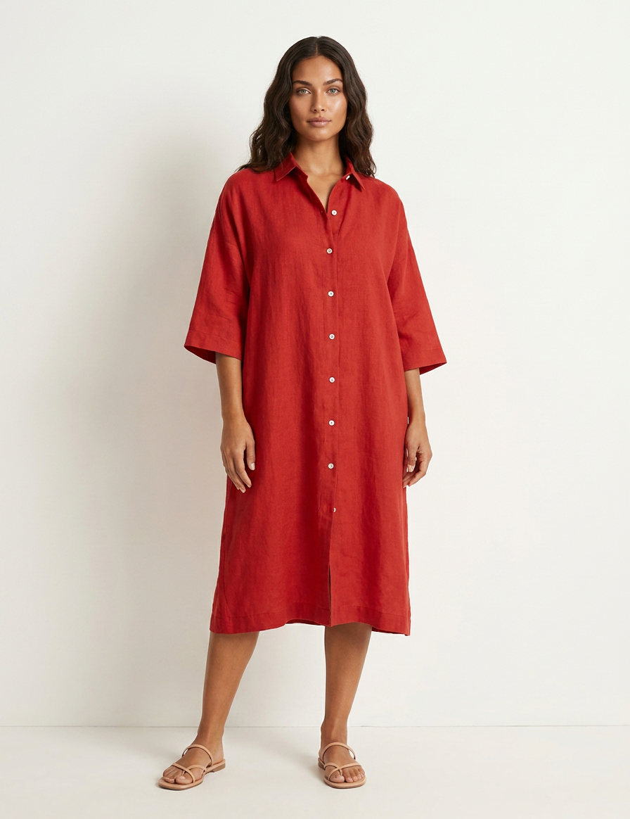 Relaxed Linen Shirt Dress - Harper