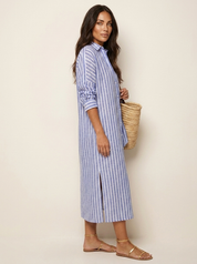 Relaxed Striped Midi Shirt Dress - Olivia