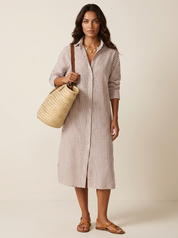 Relaxed Striped Midi Shirt Dress - Olivia
