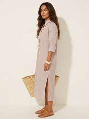 Relaxed Striped Midi Shirt Dress - Olivia