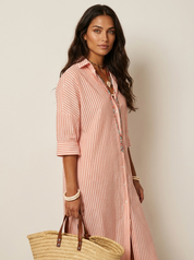 Relaxed Striped Midi Shirt Dress - Olivia