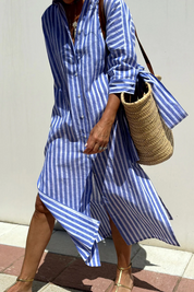 Relaxed Striped Midi Shirt Dress - Olivia