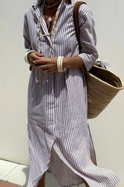 Relaxed Striped Midi Shirt Dress - Olivia