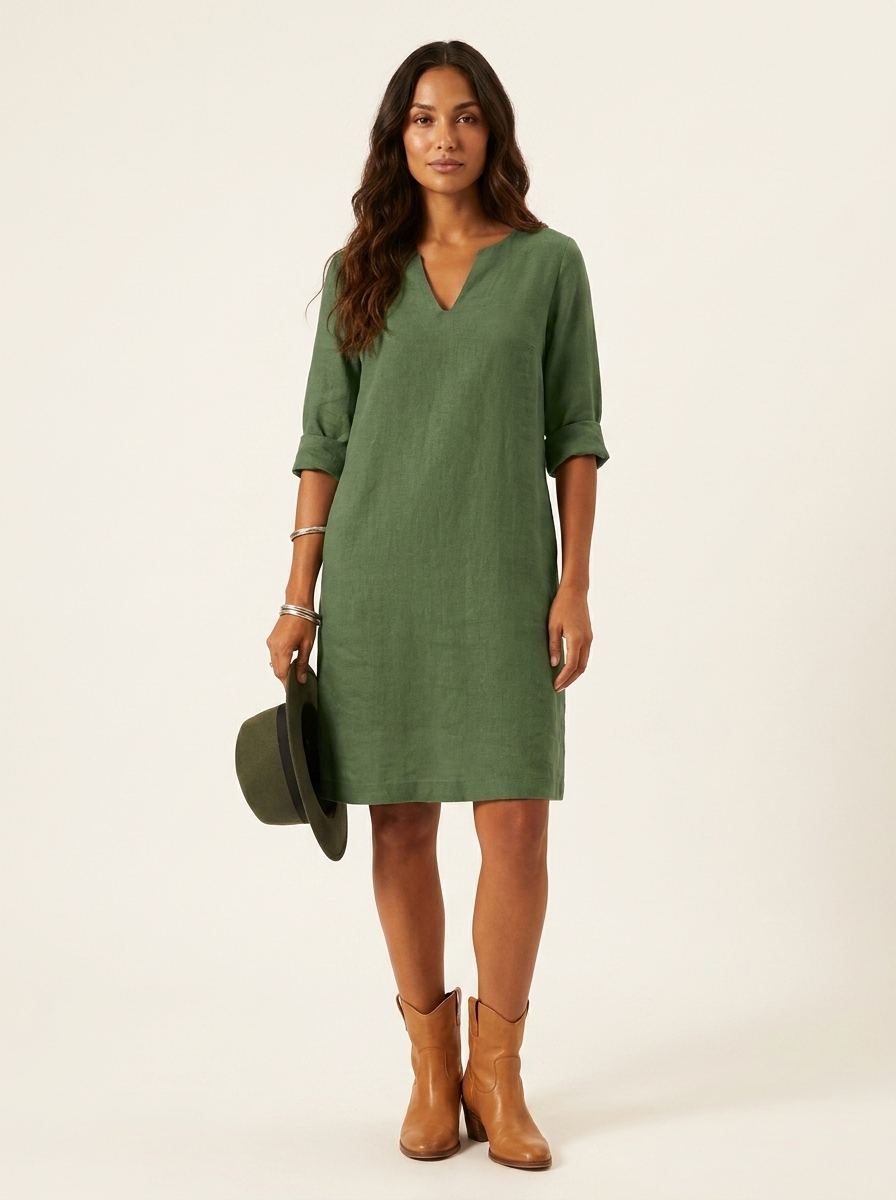 Relaxed V-Neck Shift Dress - Sophie