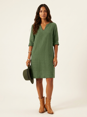 Relaxed V-Neck Shift Dress - Sophie