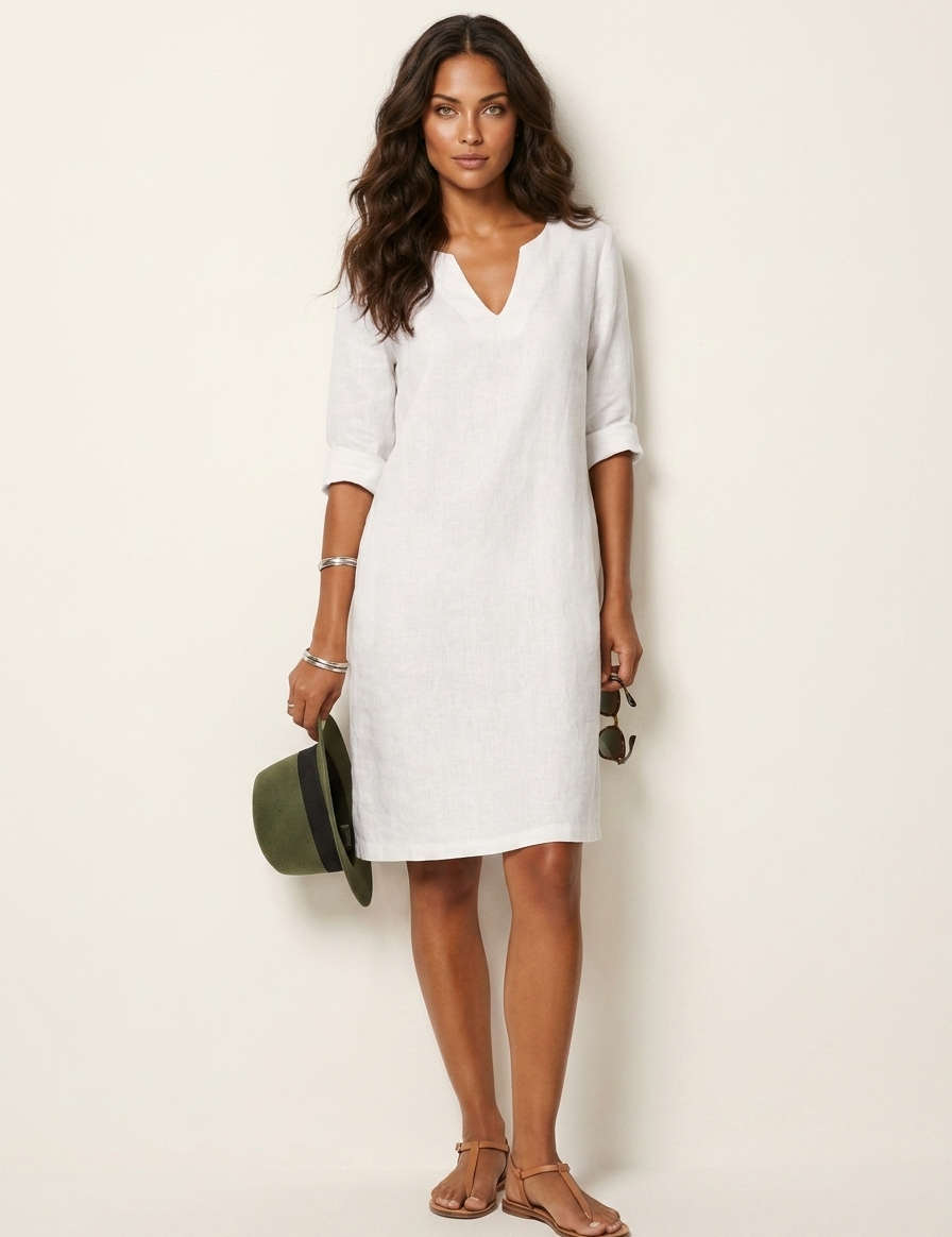 Relaxed V-Neck Shift Dress - Sophie