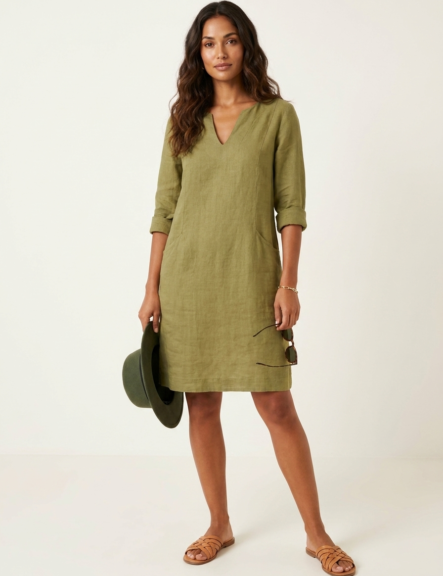 Relaxed V-Neck Shift Dress - Sophie