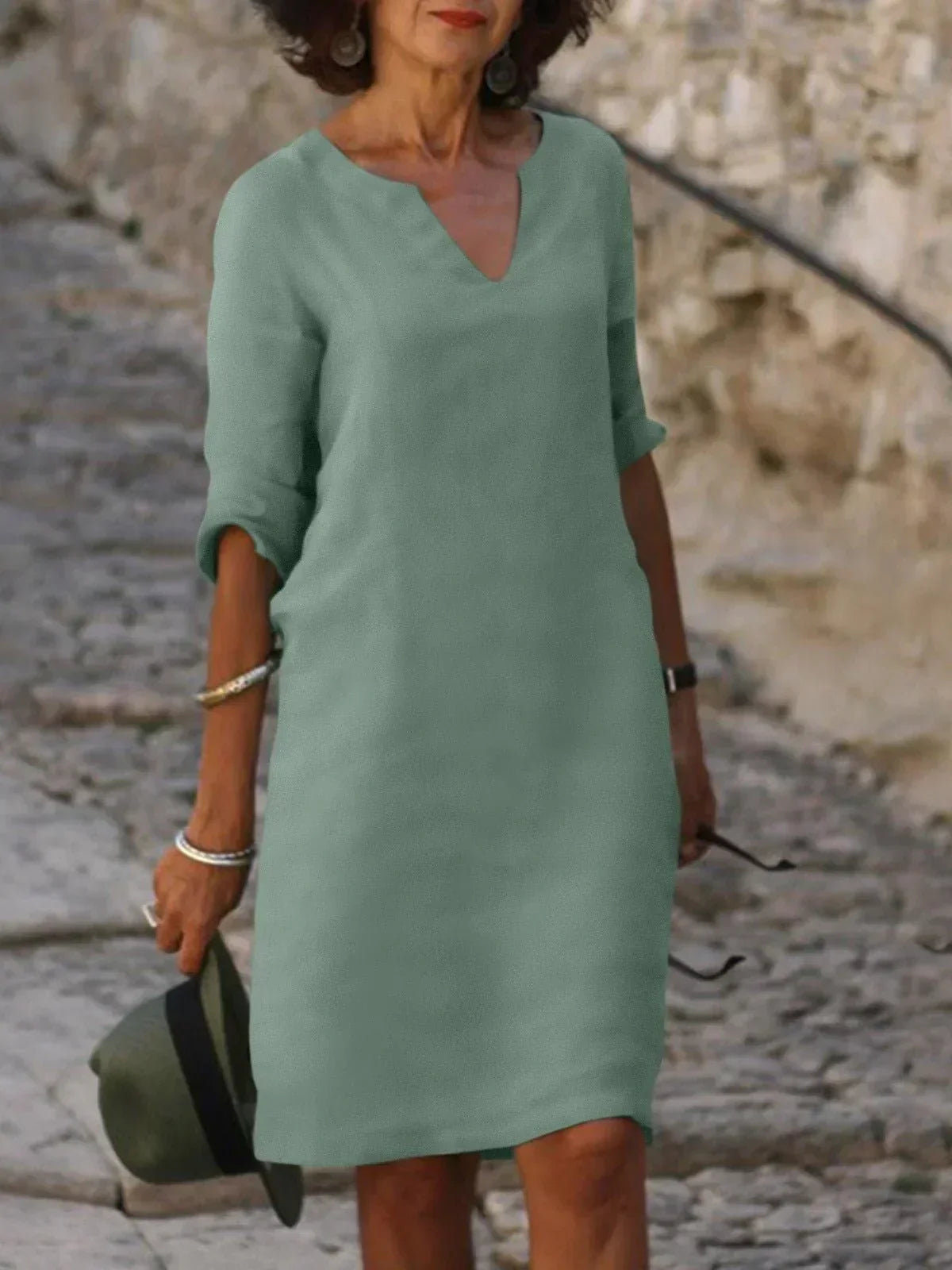 Relaxed V-Neck Shift Dress - Sophie