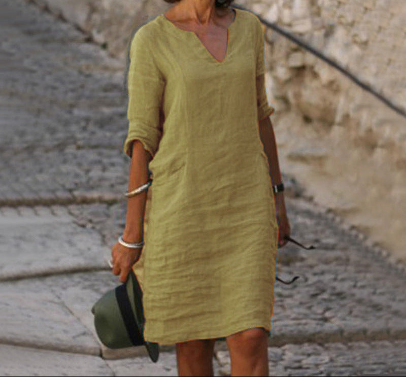 Relaxed V-Neck Shift Dress - Sophie