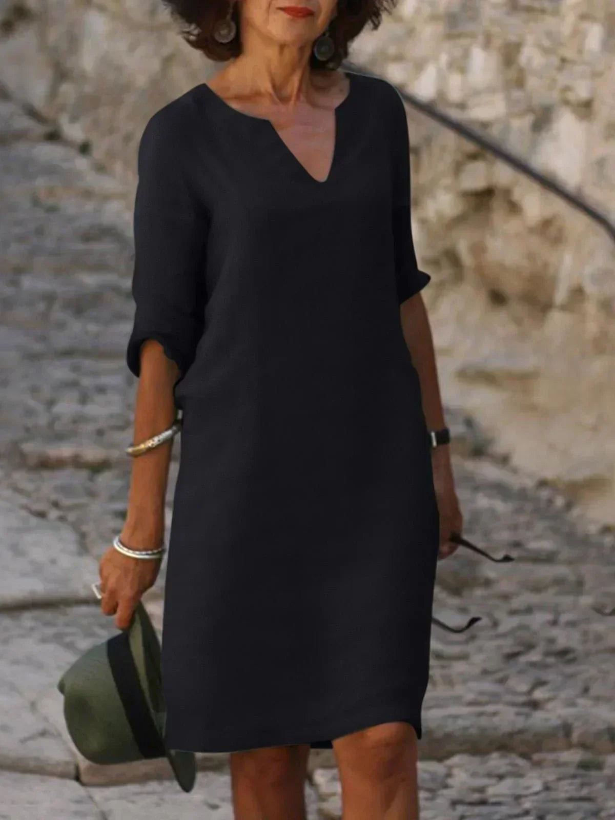 Relaxed V-Neck Shift Dress - Sophie