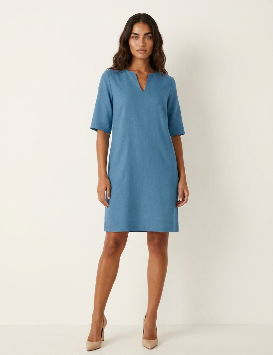 Relaxed V-Neck Shift Dress - Sophie