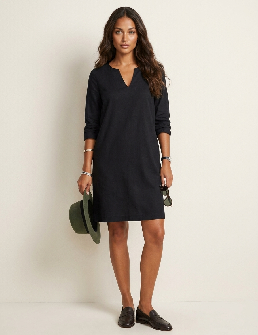 Relaxed V-Neck Shift Dress - Sophie