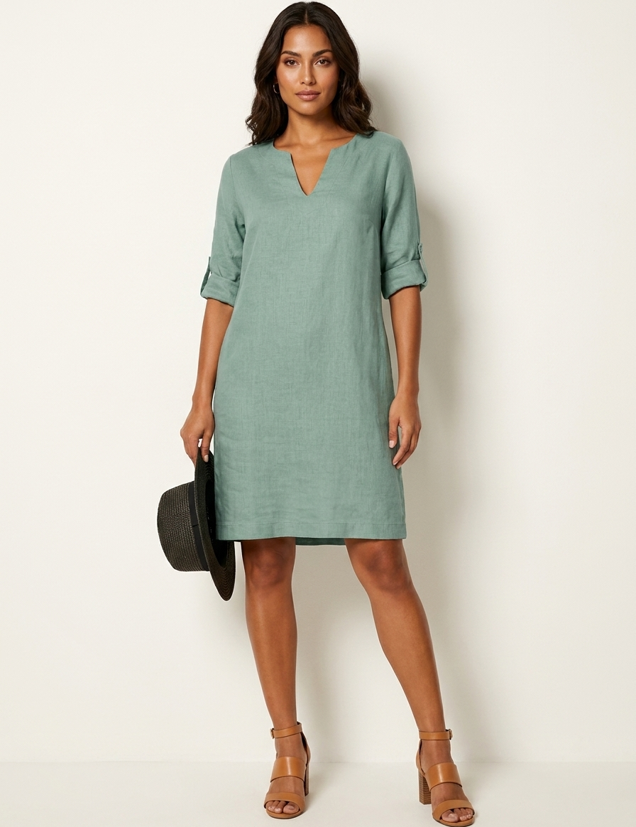 Relaxed V-Neck Shift Dress - Sophie