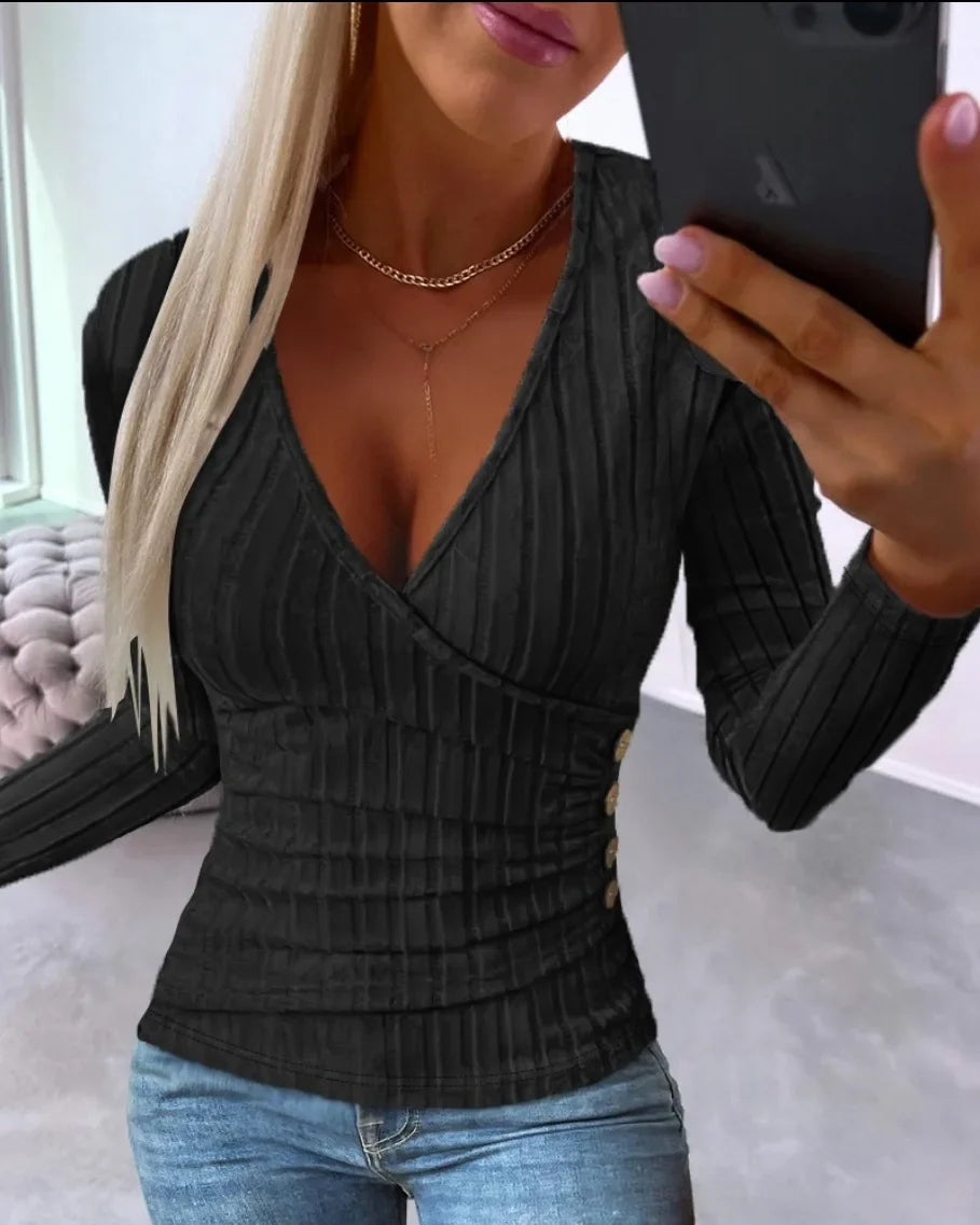 Ribbed wrap top with shaping effect - Olivia