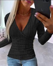 Ribbed wrap top with shaping effect - Olivia