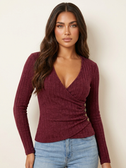Ribbed wrap top with shaping effect - Olivia