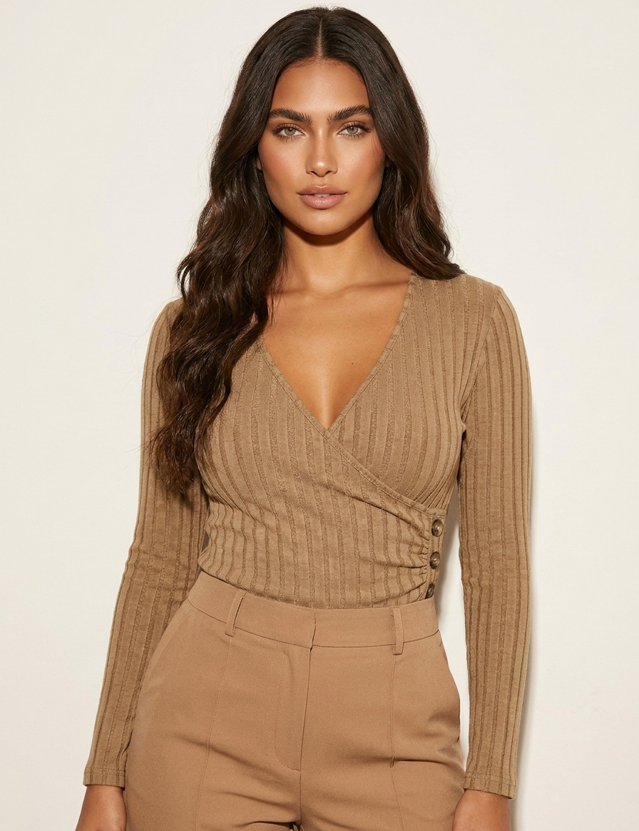 Ribbed wrap top with shaping effect - Olivia