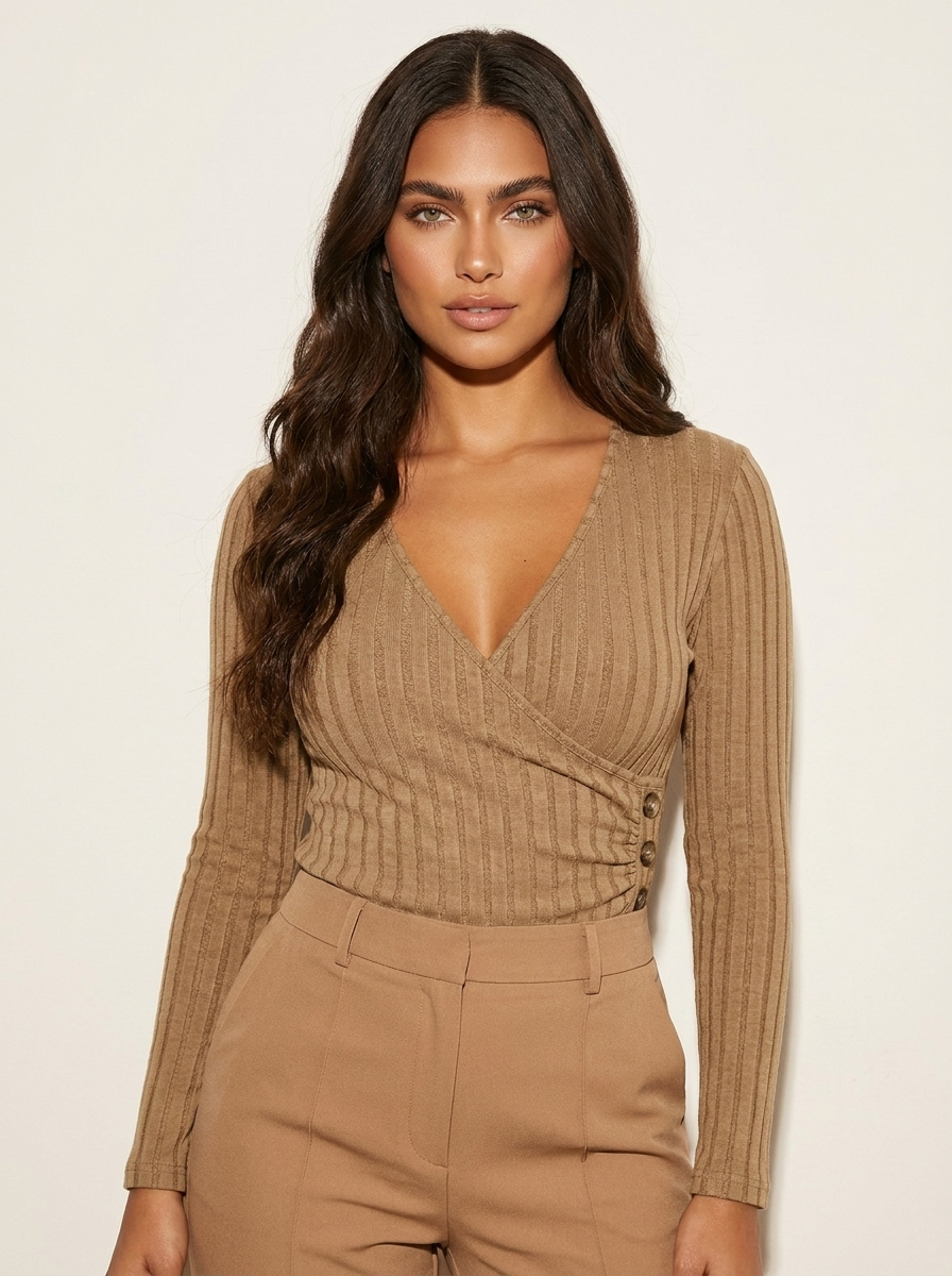 Ribbed wrap top with shaping effect - Olivia