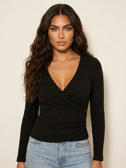 Ribbed wrap top with shaping effect - Olivia