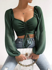 Ruched Puff Sleeve Crop Top - Aveline