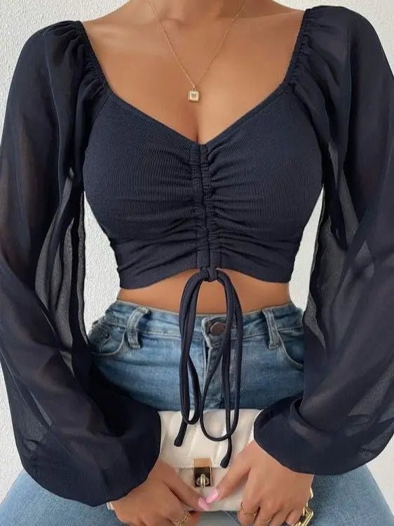 Ruched Puff Sleeve Crop Top - Aveline