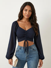Ruched Puff Sleeve Crop Top - Aveline