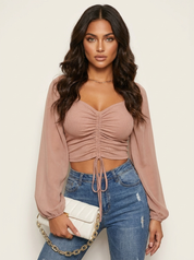 Ruched Puff Sleeve Crop Top - Aveline