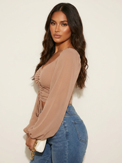 Ruched Puff Sleeve Crop Top - Aveline