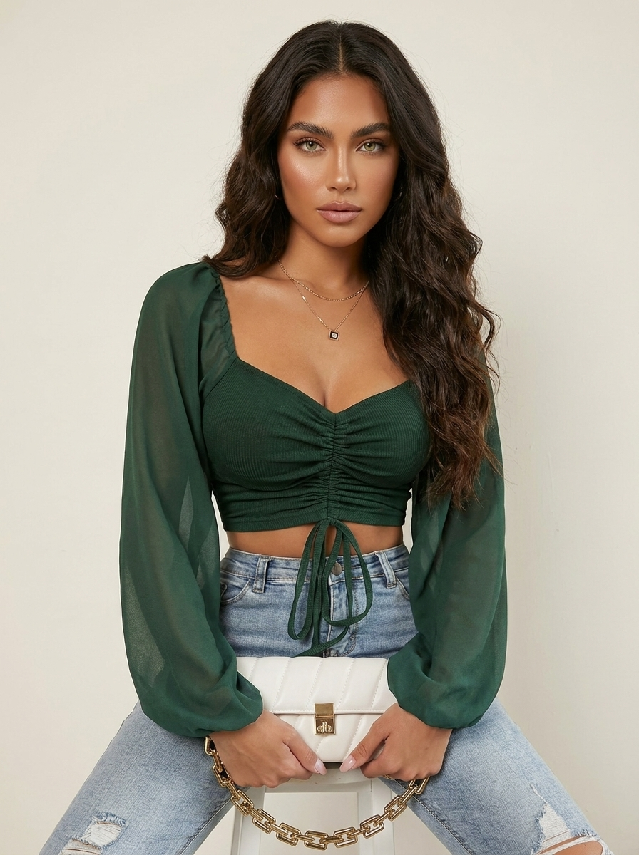 Ruched Puff Sleeve Crop Top - Aveline