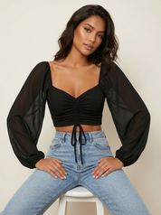 Ruched Puff Sleeve Crop Top - Aveline