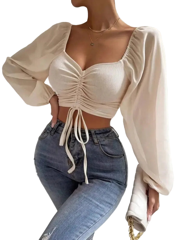 Ruched Puff Sleeve Crop Top - Aveline