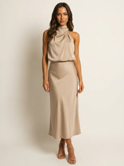 Satin Halter Midi Dress - Amara