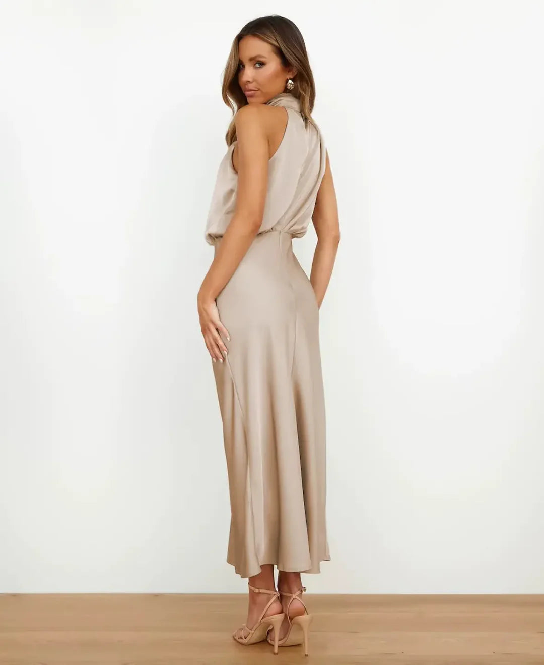 Satin Halter Midi Dress - Amara