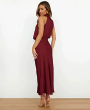 Satin Halter Midi Dress - Amara