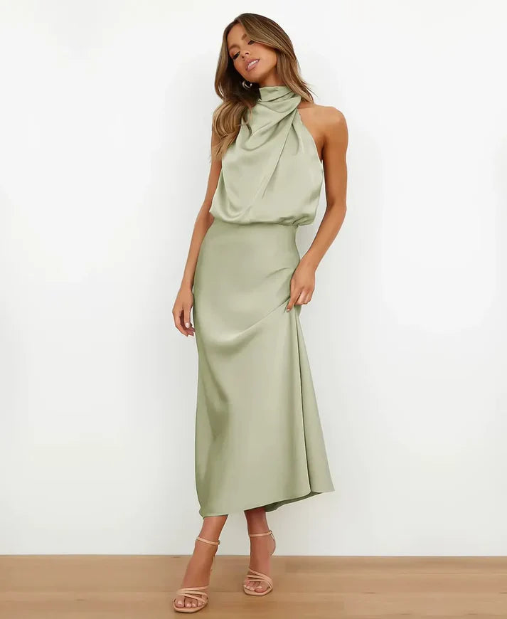 Satin Halter Midi Dress - Amara