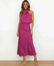 Satin Halter Midi Dress - Amara