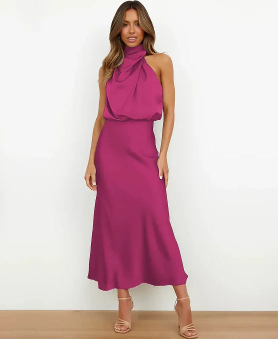 Satin Halter Midi Dress - Amara