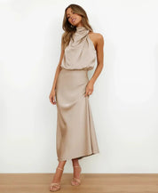 Satin Halter Midi Dress - Amara